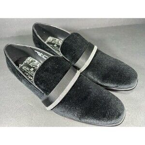 After Midnight Black Velvet Loafers with Rhinestones Size 14